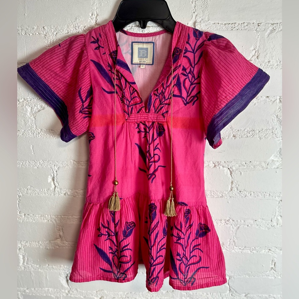 Alicia Bell Mini Dress | Pink and Purple Floral with Gold Tassels Size 6